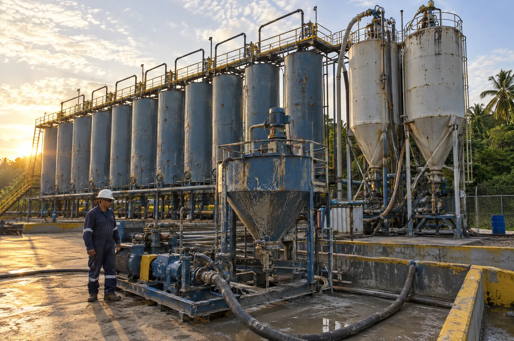 Planta de lodos base aceite: tanques verticales y silos